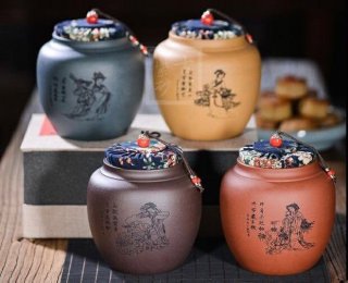 《四大美女茶葉罐》宜興紫砂壺手工紫泥，段泥，紅清水泥，天青泥茶壺具