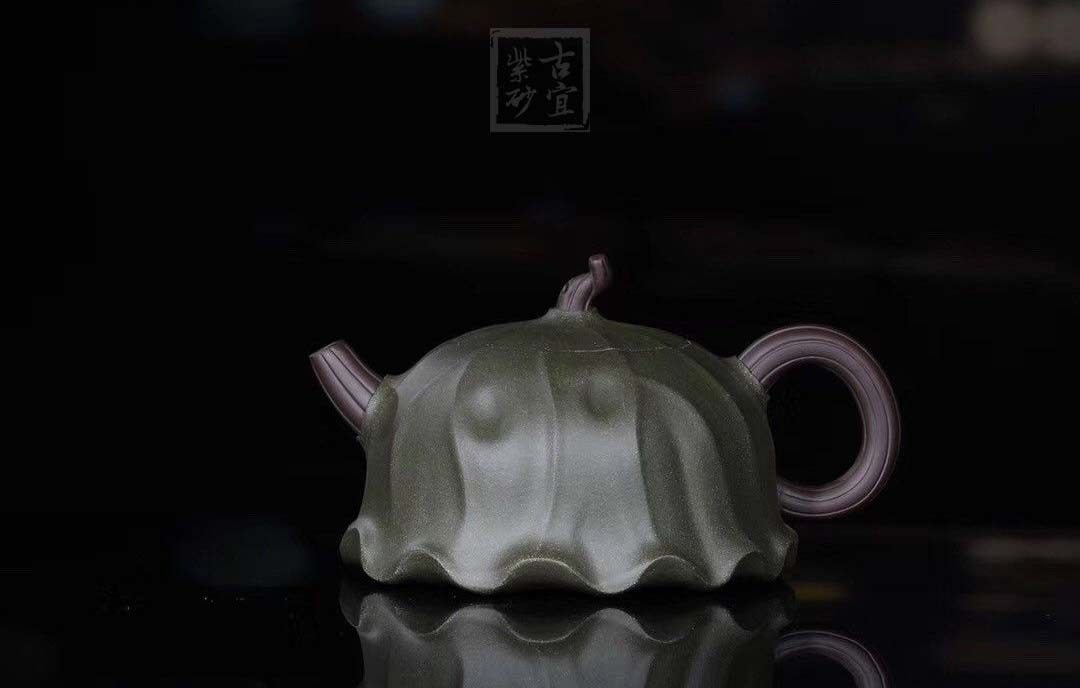 《荷葉》宜興名家紫砂壺工藝美術師手工民國綠，紫泥功夫茶具茶壺家用